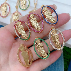 Micro Pave Virgen <strong>De</strong> Guadalupe Medallion Pendant for Necklace Religious <strong>Jewelry</strong> <strong>Supply</strong> - Product Image 1