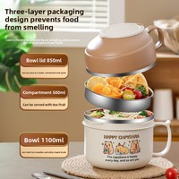Boîte à lunch en acier inoxydable 304 sans BPA, mignonne, avec couvercle pour nouilles instantanées, support de téléphone, grande capacité, bol à riz, résistante à la chaleur