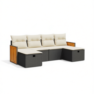 Ensemble de canapé de jardin 6 pièces avec pieds réglables, en rotin noir, mobilier d'extérieur de style contemporain avec rangement - Product Image 1