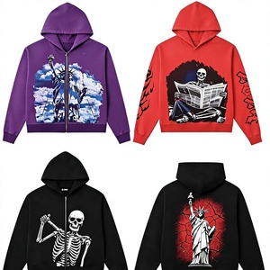 Sweat-shirt à capuche zippé en coton délavé vintage, sweat-shirt graphique, streetwear hip-hop, veste à capuche pour homme - Product Image 3
