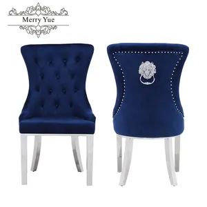 Meubles de salle à manger style nordique, haute qualité, en velours, bleu marine, 304 acier inoxydable, chaises de salle à manger touffu, bleu marine, vente en gros