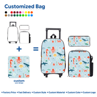 Ensemble de sac à dos à roulettes 3-en-1 personnalisé pour enfants avec motif créatures marines, sac d'école, sac à main et trousse à crayons – Combo personnalisé