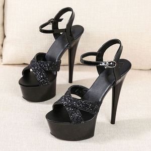 Or 15 cm Pole Dance Transparent Cristal Semelle Talons Hauts D'été Leaky Toe Plate-Forme <span class=keywords><strong>Strip</strong></span>-<span class=keywords><strong>tease</strong></span> Chaussures Femmes Grandes Sandales - Product Image 2