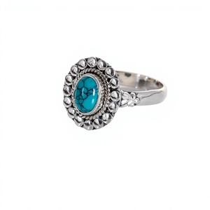 Wholesale 925 Sterling Silver Bezel Setting Oval <b>Turquoise</b> Vintage Boho Ethnic Handmade Statement <b>Ring</b> for Women - Product Image 1