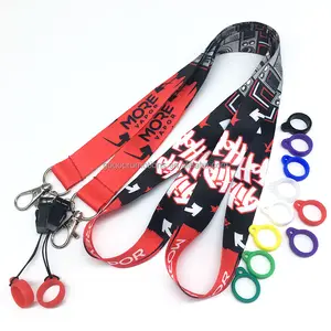 Custom Logo Bedrukt Polyester Lanyard Pennenhouder Lanyard Met Rubberen Siliconen Ring