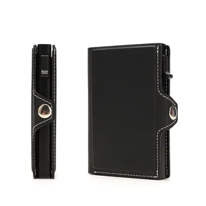 Производитель Тонкий минималистичный металлический бумажник из искусственной кожи, Алюминиевый бумажник, двустворчатый RFID блокирующий мужской всплывающий кошелек