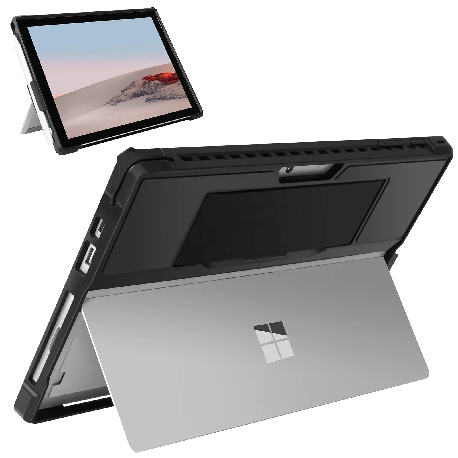 Casing Pelindung Keras, Pelindung Keras untuk Surface Pro 7 dengan Pegangan Pena dan Tali Tangan Cocok dengan Tipe Penutup Keyboard