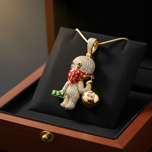 Pendentif foulard rouge Spook Robber entièrement serti de diamants ronds, pendentif et breloque en diamant véritable - Product Image 3