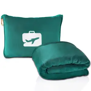 Manta de viaje y almohada, manta de avión suave 2 en 1 Premium con bolsa suave de almohada, manga de equipaje de mano y Clip de mochila
