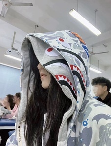 <span class=keywords><strong>Sudadera</strong></span> con Capucha y Cremallera Completa de Camuflaje con Diseño de Tiburón 2026, 100% Algodón, Unisex, Ropa Urbana de Alta Calidad, Estilo Bapees - Product Image 5