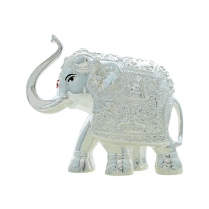 Handcrafted Traditional Modern Antique Silver-Plated Metal 3D Elephant <b>Statue</b> Elevated Trunk Vastu Symbol for Abundance Home - Product Image 2