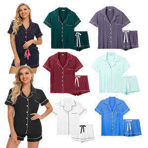 Pantaloncini di alta qualità Set pigiama tinta unita bianco grigio nero notte 2 pezzo manica corta morbido pigiama Set - Product Image 1