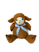 Jolie peluche mouton, jouet en peluche doux, poupée agneau avec nœud à carreaux bleus, cadeau d'anniversaire pour enfants, décoration de la maison