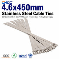 Attaches-câbles métalliques robustes à double verrouillage à cliquet 304, 4,6 x 450 mm, attaches-câbles industriels en acier inoxydable