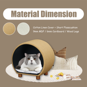 أسرة خشبية مستديرة غير قابلة للطي لأعشاش القطط منزل مع أرجل خشبية للقطط الداخلية - Product Image 4