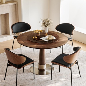 Juego de Mesa y Sillas de <span class=keywords><strong>Comedor</strong></span> Redondas Extensibles de <span class=keywords><strong>Estilo</strong></span> Vintage Premium con Tablero de Nogal Negro y Patas de Metal, Muebles de <span class=keywords><strong>Comedor</strong></span> para 6 Personas - Product Image 1