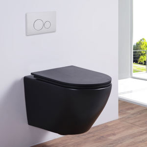 <span class=keywords><strong>Set</strong></span> di <span class=keywords><strong>Sanitari</strong></span> Sospesi in Ceramica Nera OEM/ODM Moderni con Vaso WC Senza Brida e Telecomando per Ville - Product Image 4