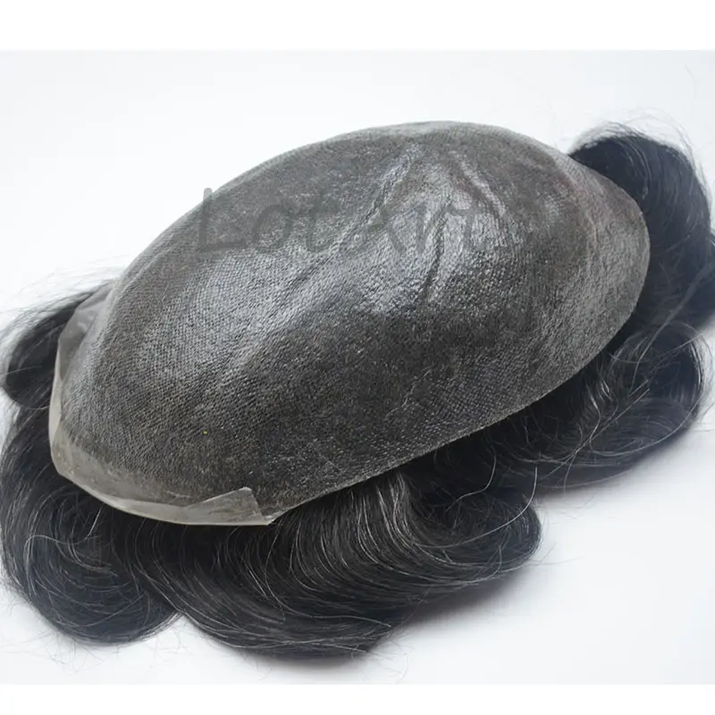 Thin skin real human hair toupee indian hair replacement pu hair piece topuee