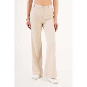 Pantalon taille haute pour filles, couleur crème, bouton unique, tissu respirant, coupe droite évasée, taille XL, pour l'été - Product Image 4