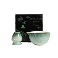 Bol à matcha et support pour fouet en céramique japonaise, ensemble de thé matcha en céramique de style japonais avec dégradé de fraises pour la cérémonie du thé
