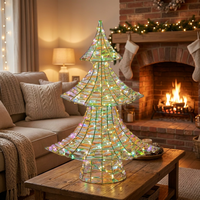 Sapin de Noël irisé à LED avec fil lumineux blanc chaud en cuivre, structure en fer, ornement pour la décoration des fêtes