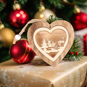 Adornos navideños de madera cortados con láser en forma de corazón, estrella, campana y guante, decoraciones colgantes para árbol y decoración del hogar. - Product Image 4