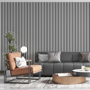600*2400mm bianco PVC <span class=keywords><strong>3</strong></span> lati che copre <span class=keywords><strong>MDF</strong></span> stacca con schiuma acustica nera pannello di legno a doghe per la decorazione d'interni - Product Image 3