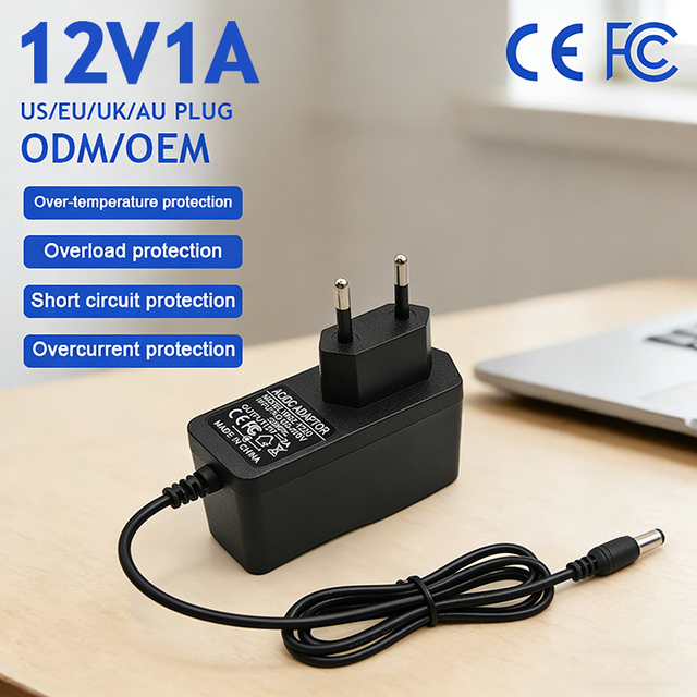 Made in China 12V1A Power Adapter Plug-in 12W Power Adapters 12V1A Power Supply for LED Light Strips
