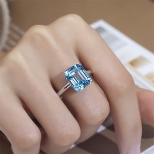 판타스틱 랩 재배 보석 보석 10*<span class=keywords><strong>12mm</strong></span> 에메랄드 컷 아쿠아 마린 링 18K 화이트 골드 결혼 약혼 반지 - Product Image 4