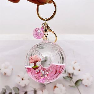 Porte-clés dessin animé cerisier et beignet, porte-clés liquide sable mouvant Sakura, pendentif de voiture, accessoires de sac, cadeaux pour enfants - Product Image 5