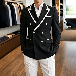 Abito da uomo blu cielo e <span class=keywords><strong>bianco</strong></span>, doppiopetto con revers a punta, giacca e pantaloni di alta qualità, 2 pezzi, per matrimonio, costume da uomo - Product Image 2