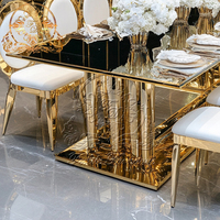 Nouvelle Arrivée 2025 – Table de Banquet Moderne en Acier Inoxydable et Verre Trempé Doré pour Événements Extérieurs, Hôtels et Mariages