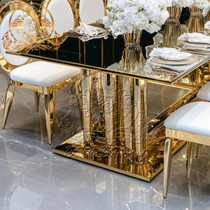 طاولة زفاف ذهبية ذهبية مأدبة عشاء من الزجاج الأسود للفنادق من الفولاذ المقاوم للصدأ وصلت حديثًا للمناسبات - Product Image 3