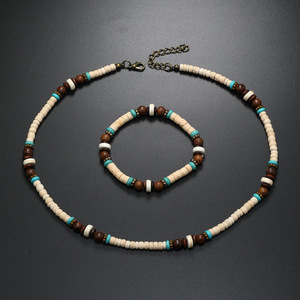 2024 été à la mode <span class=keywords><strong>surfeurs</strong></span> à la main en bois Turquoise perlé collier Bracelets Boho noix de coco coquille tour de cou pour hommes - Product Image 5