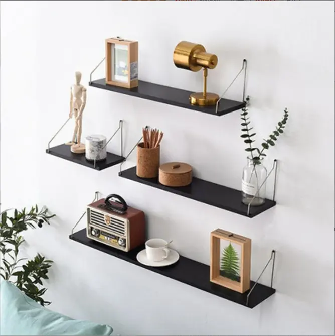 No Need Punching Design DIY Rustic 3 Tier Wood Decor Shelf Mount Floating Shelves Wall Shelf