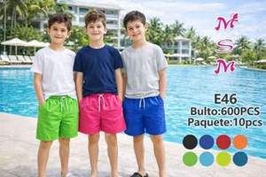 Traje de Baño para Niños, Secado Rápido, Spandex, Poliéster, Color Sólido, Manga Corta, E46 - Product Image 3