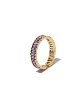 Cincin terbuka bertatahkan Zircon ungu mode fantasi romantis gaya mewah ringan perhiasan mode emas asli 18 k kuningan