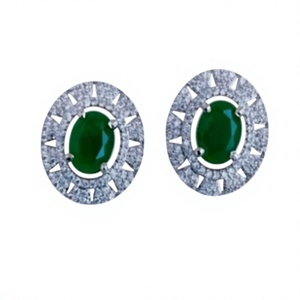 Pendientes Elegantes de Plata con Jade para Mujer, Corte Ovalado, Zirconia, Joyería Clásica para Fiesta, Accesorios de Moda - Product Image 2