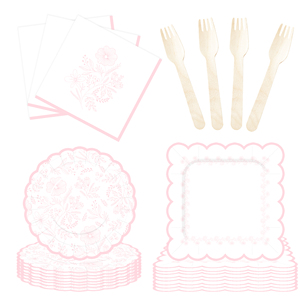 DAMAI - Juego de Decoración para Fiestas de Cumpleaños, Venta al por Mayor, Platos de Papel Románticos con Flores Rosas, Mantel, Vajilla Desechable para Fiestas - Product Image 3