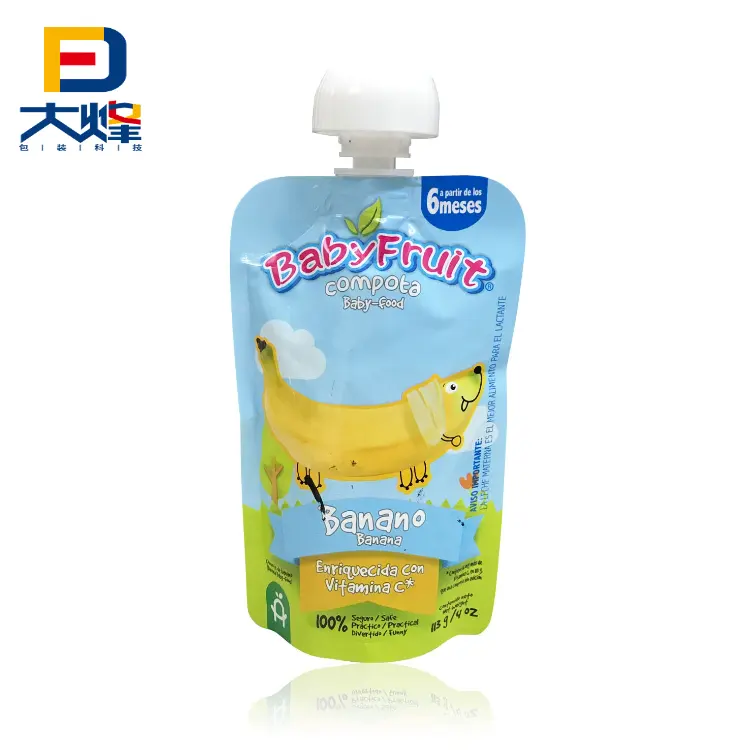 Embalagem de leite com bico para bebês, bolsa fofa de purê de bebê reutilizável sem BPA orgânico para bebês