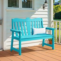 Banc de jardin cyan-bleu en plastique HIPS, imitation bois 3D, imperméable, capacité 800 lbs, surdimensionné pour patio et bord de piscine