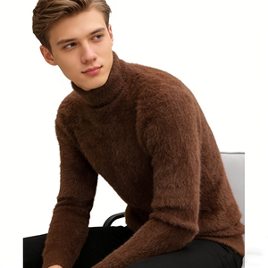 Pull à <span class=keywords><strong>col</strong></span> <span class=keywords><strong>roulé</strong></span> <span class=keywords><strong>marron</strong></span> chaud et moelleux pour <span class=keywords><strong>homme</strong></span>, <span class=keywords><strong>col</strong></span> semi-haut sans couture, pull léger de luxe pour le froid - Product Image 3