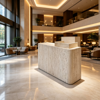 Bureau de réception ovale en marbre naturel de luxe en forme de L avec éclairage LED intégré, style européen moderne pour hôtels de charme