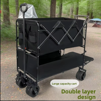 Chariot pliant à double plateau, robuste, capacité 100 kg, chariot de camping, chariot utilitaire à deux niveaux avec roues tout-terrain, chariot de jardin