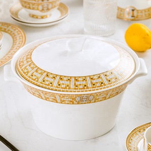 Meilleures ventes - Service de table en porcelaine fine de Jingdezhen, 60 pièces, style occidental, mosaïque dorée - Product Image 2