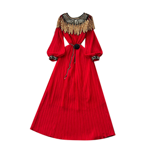 Vestido Maxi Plisado de Verano con Cuello Redondo y Estilo Romano para Mujer, Tallas Grandes, con Cuentas y Lentejuelas - Product Image 5