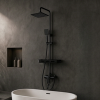 Système de douche mural en laiton noir mat de luxe avec barre coulissante pour hôtel et appartement haut de gamme