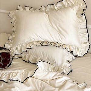 French-style 100-count Long-staple Cotton <b>Bedding</b> <b>Set</b> Solid Color Ruffled Duvet Cover Sheet Pillowcase Home Use Four Seasons - Product Image 3