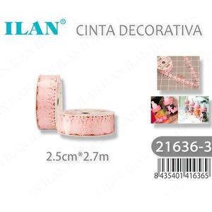 Nastro Decorativo Ilan 2.5cm x 2.7m Rosa con Bordo in Raso per Lavori Artigianali - Product Image 3