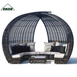 Sofá de Ratán para Jardín, Tumbona de Playa con Toldo, Cama Redonda para el Borde de la Piscina, Cama Bali para Tomar el Sol, Cabaña, Cama de Día para Exteriores - Product Image 5